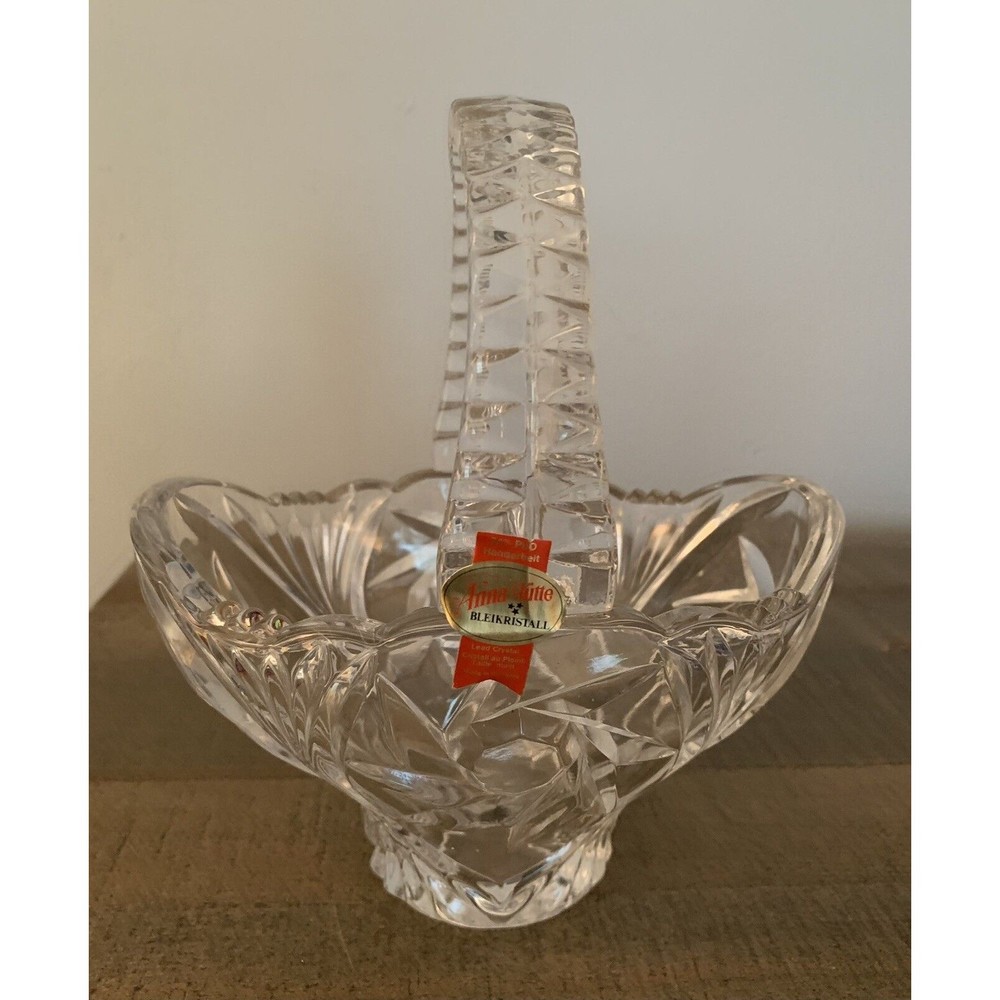 Lead Crystal Basket Anna Hutte Bleikristall 24% PbO  Germany Label VIntage